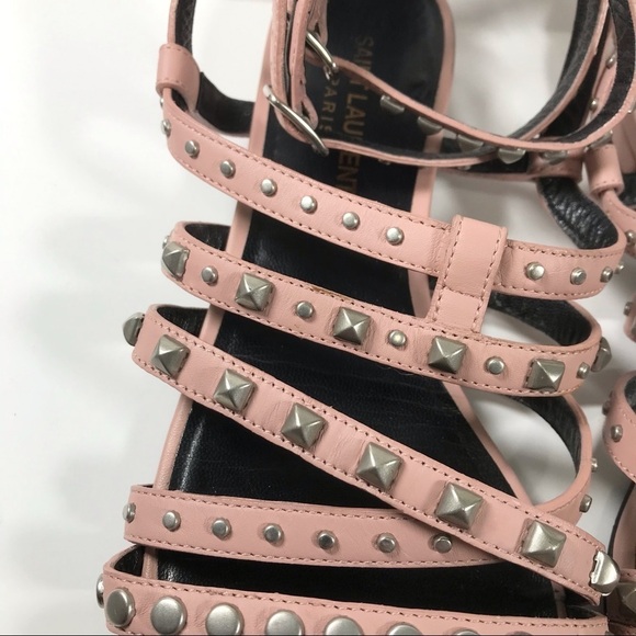 SAINT LAURENT Pink Gladiator Studded Leather Sandals 39.5 - Picture 11 of 16